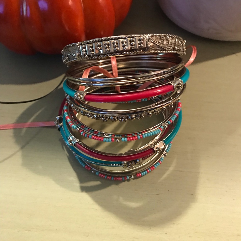 Bangle bracelets-Amrita. Red and turquoise